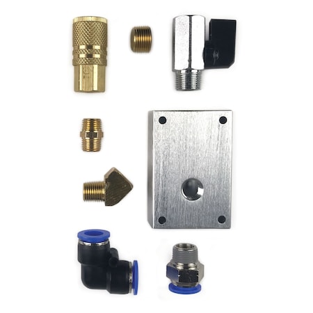 Primefit Air Push to Connect Outlet Drop Kit with Block, Fittings, and 1/4-in. Brass Quick Connect Coupler PCKIT8
